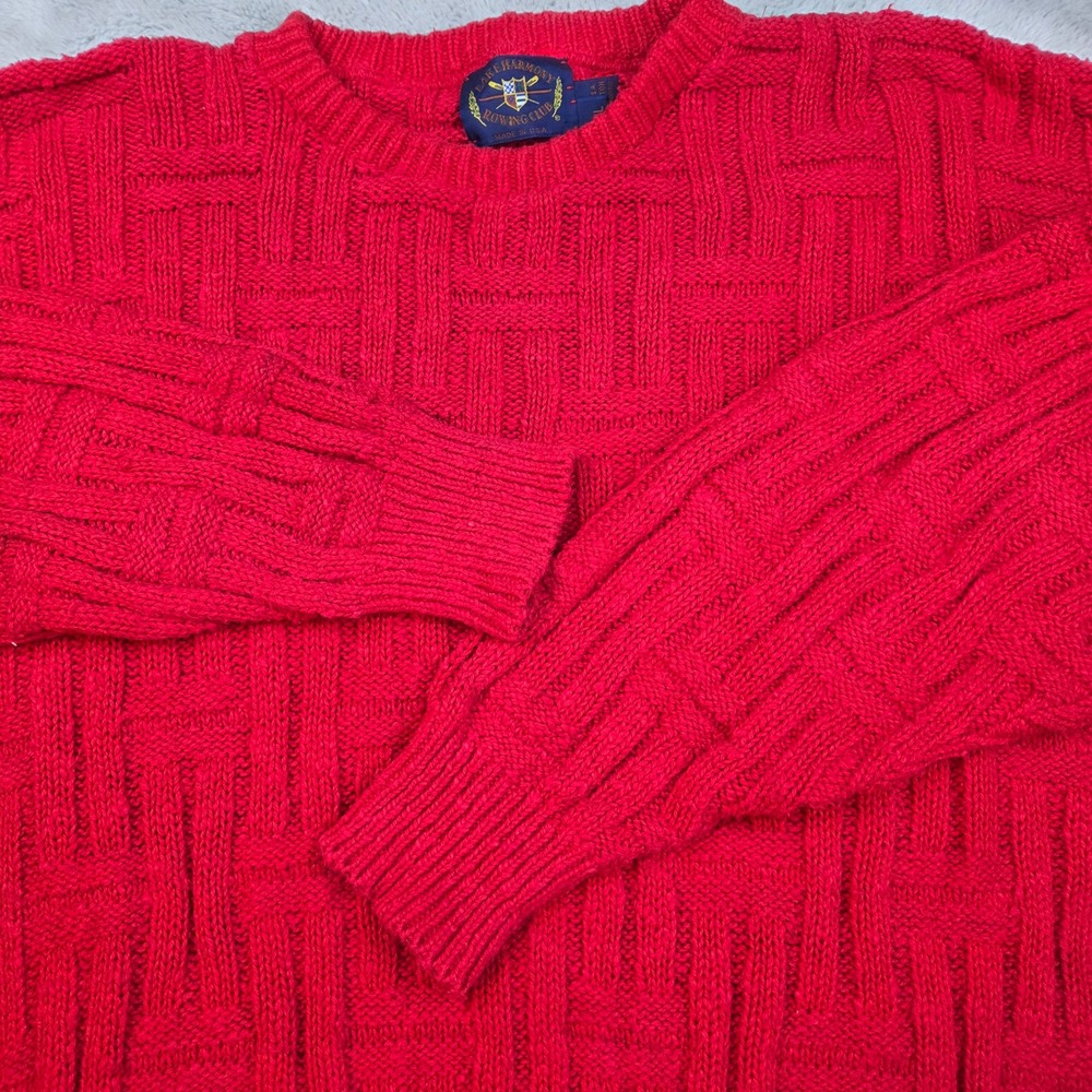 Vintage Oarsman Sweater Men XL Basketweave Knit Red USA 100% Cotton Lake Harmony